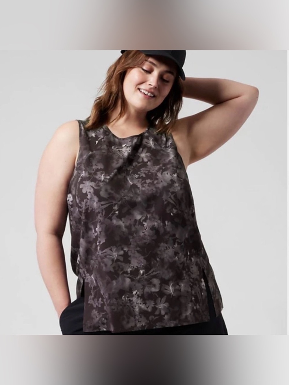 Athleta Charcoal Floral Print Sleeveless Tank